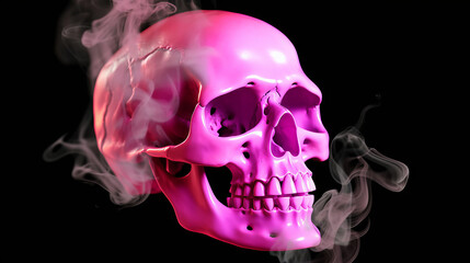 Pink skull with smoke around, generative ai