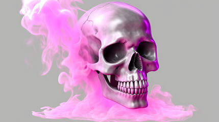 Pink skull with smoke around, generative ai
