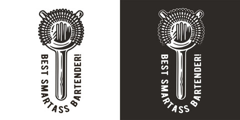 Bartender design with strainer for bartending. Chromed metal equipment or cocktail bar tool for barman.