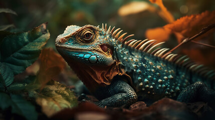Obraz premium Lizard in forest, generative ai