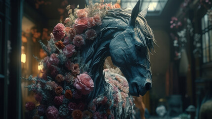 Fototapeta na wymiar Unicorn sculptural texture with misterious mood, generative ai