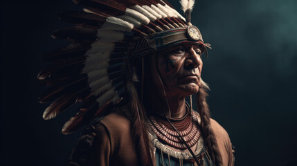 Obraz premium Victorious american indian warrior, fictional person, generative ai