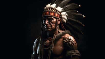 Fototapeta na wymiar Victorious american indian warrior, fictional person, generative ai