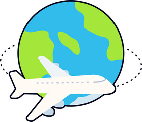 Airplane Flying Around World Travel Flight Tourism Transportation Flat Black Sticker