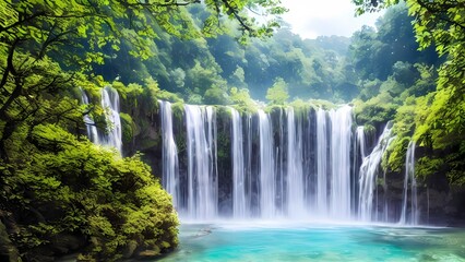 Fototapeta na wymiar Clear Waterfalls in Plitvice National Park, Croatia