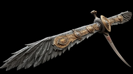 Wide broadsword with a dragon as the hult wings, generative ai