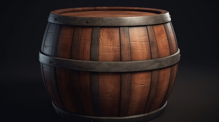 Fototapeta premium Wooden barrel with soft light and dark background, generative ai