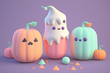 3d halloween illustration cute pumpkin spooky happy realistic background created with generative AI