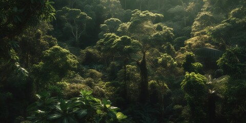 Mysterious impenetrable jungle overgrown with exotic plants. Background. A beautiful path through the impenetrable jungle. Tropical paradise. Generative AI