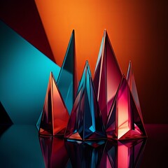 Geometric crystal pyramidal structure. Mirror texture with rainbow effect. Brilliant reflections of shiny glass. Luxury abstract. AI Generative