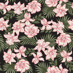 SEAMLESS GRUNGE DISTRESSED HAND PAINTED TROPICAL FLOWER FLORAL EXOTIC JUNGLE HOLIDAY VACATION HAWAIIAN PATTERN SWATCH