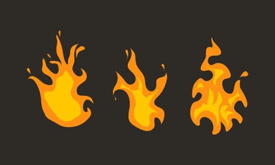 Set of red and orange fire flame. Collection of hot flaming element. Idea of energy and power. Isolated vector illustration in flat style