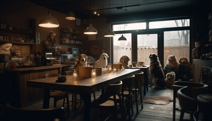 Fototapeta na wymiar Dog in a pub Generative AI