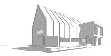 Sketch of a house 3d rendering