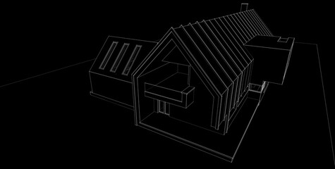 Sketch of a house 3d rendering