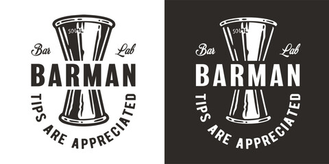 Barman cocktail jigger or double jiggers for bartending. Chromed metal cocktail bar tool for bartender.