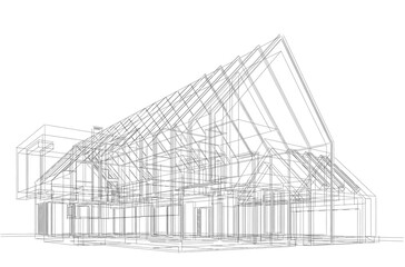 Sketch of a house 3d rendering