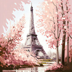 Springtime Splendor: Baby Pink Eiffel Tower in Paris, France
