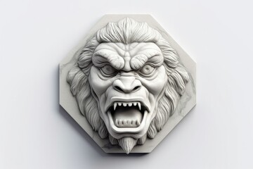 Illustration of a troll's face carved in stone, fantasy concept. Generative AI