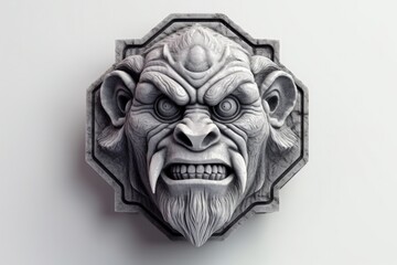 Illustration of a troll's face carved in stone, fantasy concept. Generative AI
