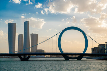  Plaza Tower Lusail with Arch Bridge sunset time