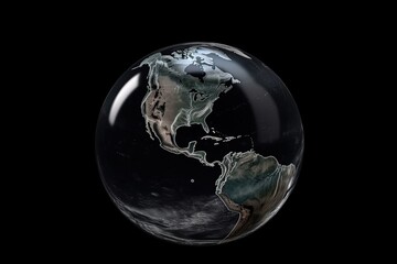 Fototapeta na wymiar Glass ball illustration, planet earth, dark background. Generative AI