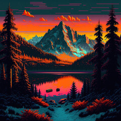 Sunset In The Lakes Of The Dolomites Mountains