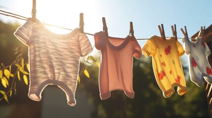 baby clothes drying on a rope