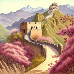 Great Wall of China in Pastel Tones