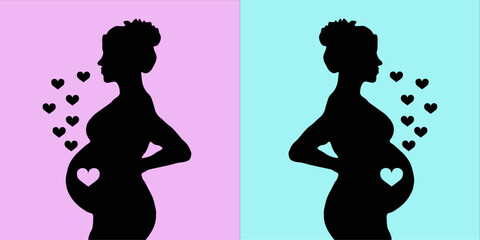 pregnant woman with hearts silhouette children , baby, lady,pregnant, mom, lady, heart, baby, child, silhouette, mommy, miracle, pregnancy, boy, girl, pink, blue