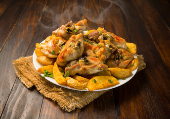 Pollo frito con patatas