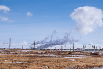 Power station generating steam clouds in winter
