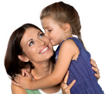 Portrait of Young Daughter Kissing Her Mother
