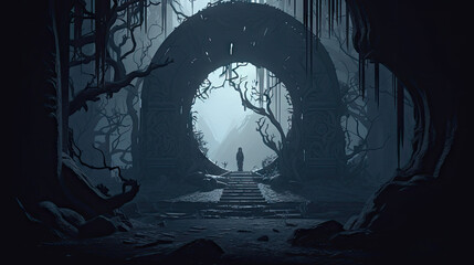 Dark and fantasy forest created with AI