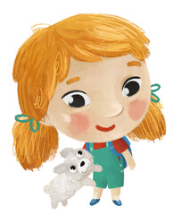 cartoon child kid girl pupil going to school learning childhood illustration for kids with dog