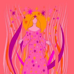 Mystic magic boho Illustration Godess of Water Iemanjá