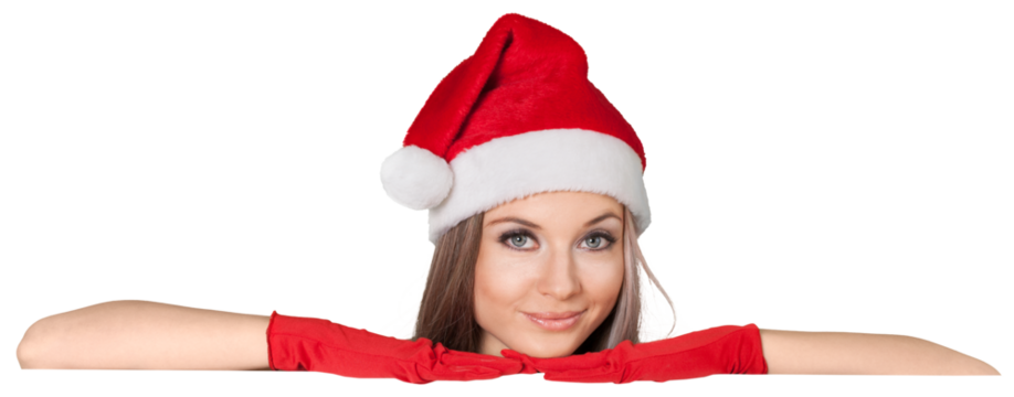 Christmas Girl Peeking from Behind Invisible Wall - Isolated
