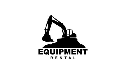 Excavator symbol with silhouette style for logo template, sign and brand.
