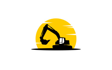 Excavator symbol with silhouette style for logo template, sign and brand.