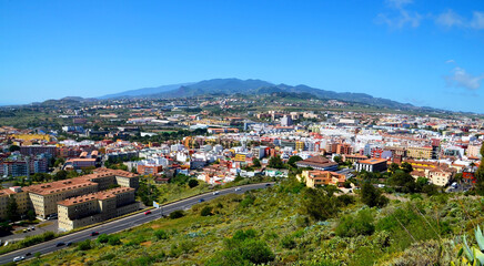 Fototapeta na wymiar Beautiful panoramic view of San Cristobal de La Laguna from San Roque viewing point, Tenerife, Canary Islands, Spain.Travel concept.Selective focus.