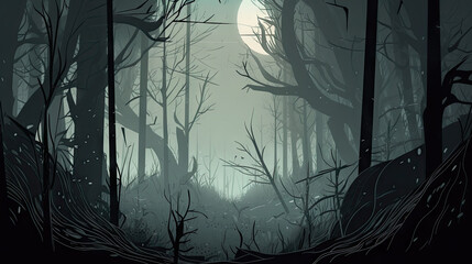 Obraz premium Dark and fantasy forest created with AI