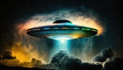 Fototapeta na wymiar UFO with lights in space
