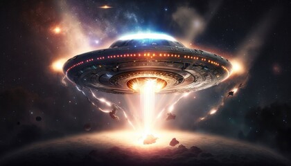 Fototapeta na wymiar UFO with lights in space