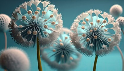 beautiful dandelions on the blue background