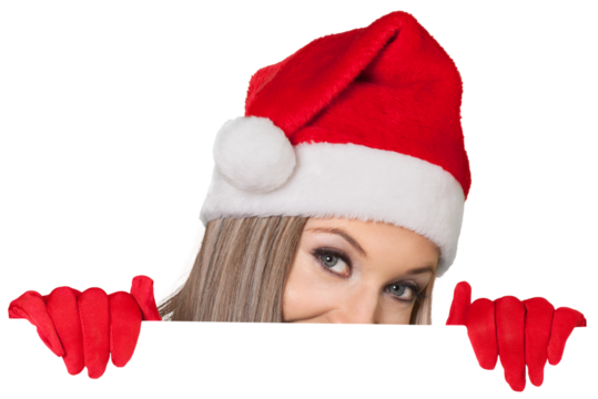 Christmas Girl Peeking from Behind Invisible Wall - Isolated