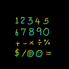 Set of numbers 0-9  many beautiful colors