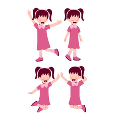 Set Of Happy Little Girl Character