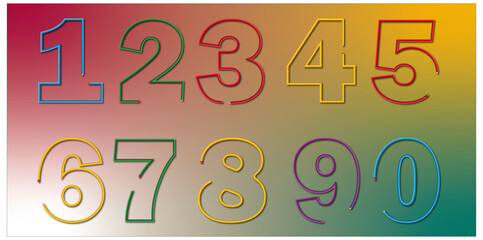vector illustration set of numbers with pencil outline