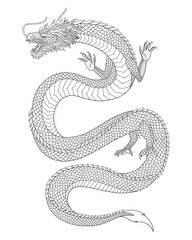 Line art of japanese dragon isolated on white background. vector illusration

