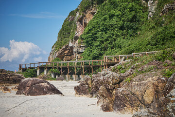 Path to the beach near Gruta das Encantadas on Ilha do Mel, Parana, Brazil - obrazy, fototapety, plakaty
